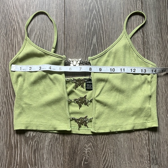Shein Green Butterfly Crop Top medium - Picture 3 of 5